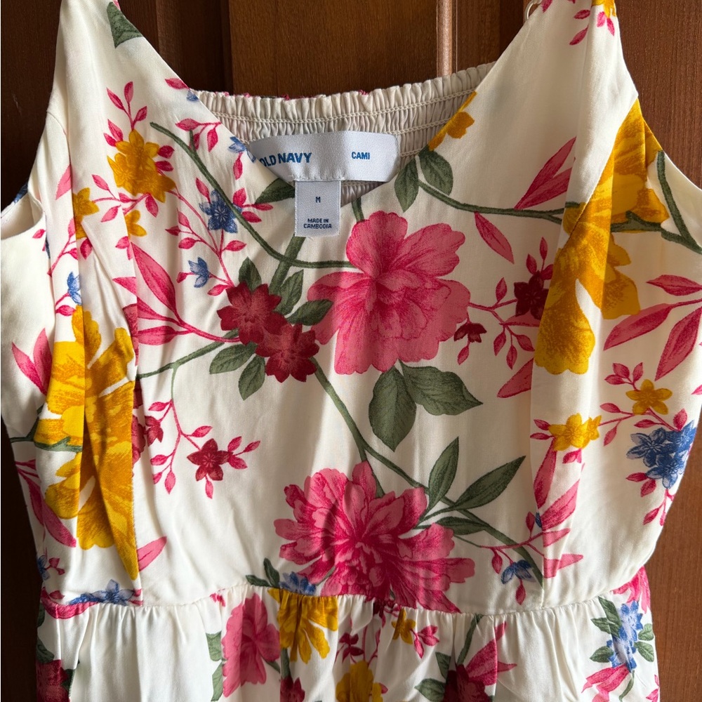 Old Navy Cream Floral Sundress with Pink, Yellow & Green Accents